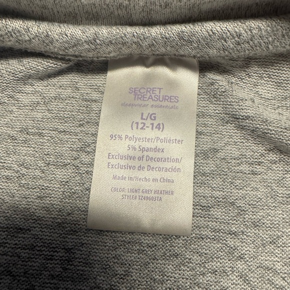 Secret Treasures Gray Pullover Sleep Set Top Size L Bottoms Size M Item #PHK7476 - Picture 3 of 4